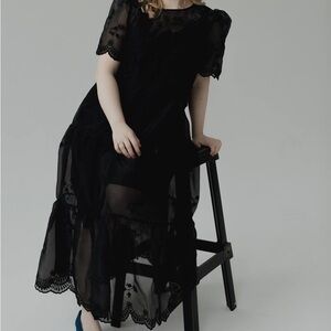 Black gothic two-piece sheer dress with lace detailing, fits size M-XL